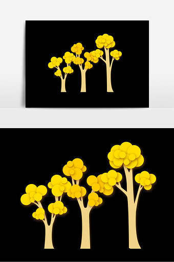 卡通手绘立体黄色大树图片