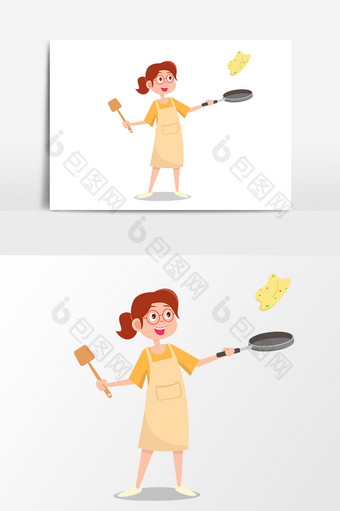 可爱家庭主妇下厨煎蛋卡通手绘矢量元素图片
