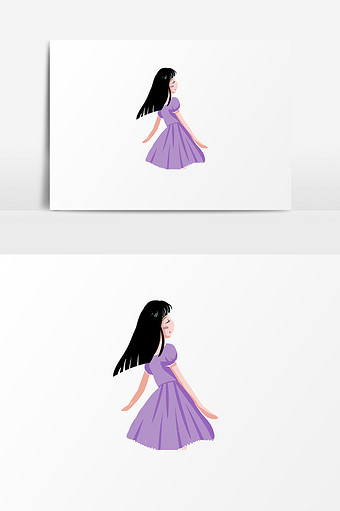 女子紫色裙子插画元素图片