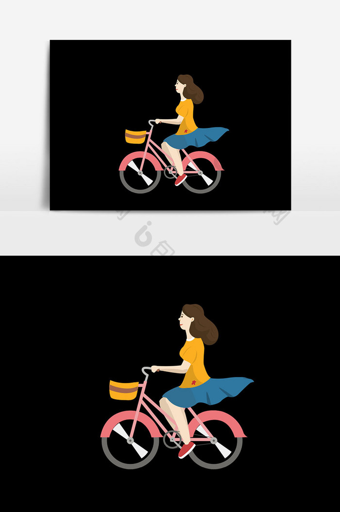 女孩子自行车插画元素设计