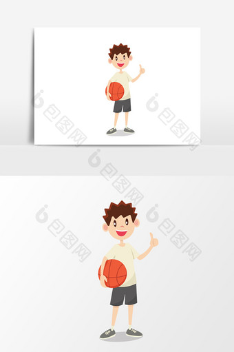热爱打篮球的运动少年卡通手绘矢量元素图片