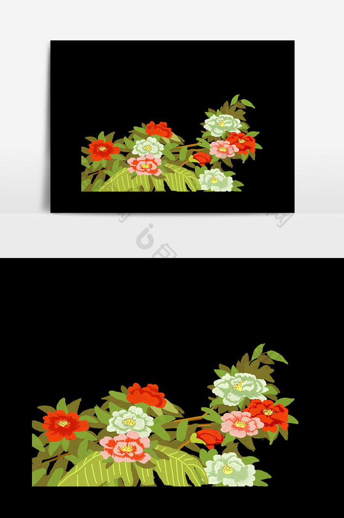 大红花朵插画元素设计