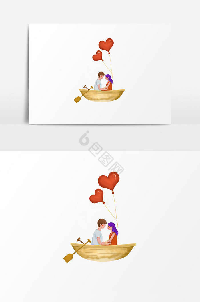 情侣游玩游船人物插画图片
