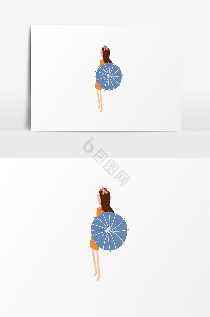 人物油纸伞风景插画图片
