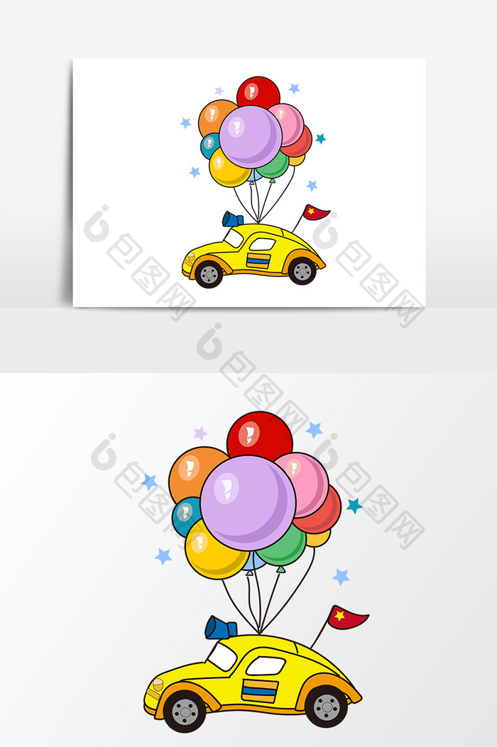 彩色气球黄色小车元素