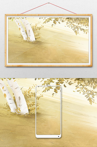 水彩手绘淡雅风景大树叶子图片