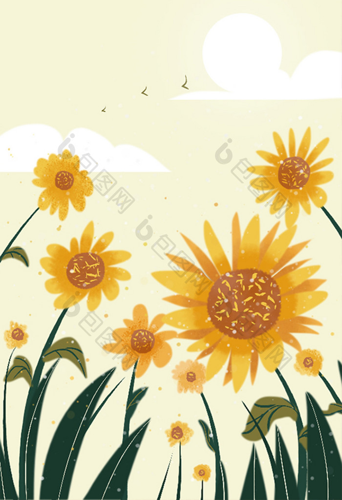 唯美小清新黄色手绘向日葵插画背景