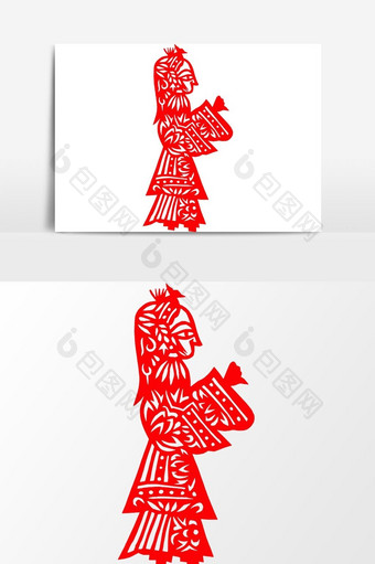 简洁中国传统红色剪纸人物矢量元素图片