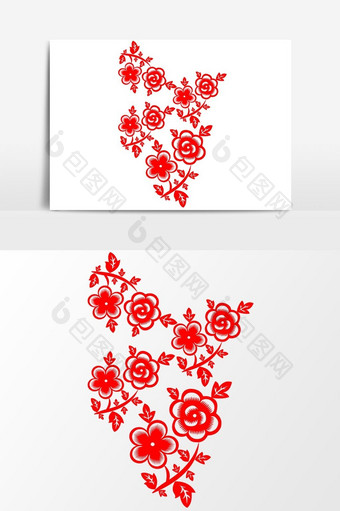 简洁中国传统红色剪纸窗花花朵碎花矢量元素图片