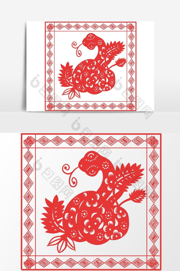 简洁中国传统红色剪纸窗花十二生肖矢量元素