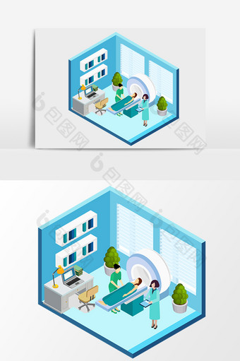 商务简洁医疗检查2.5D矢量元素图片