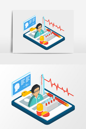 商务简洁药品医疗2.5D矢量元素