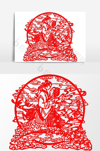 中国传统文化红剪纸国粹吉祥七夕元素设计图片