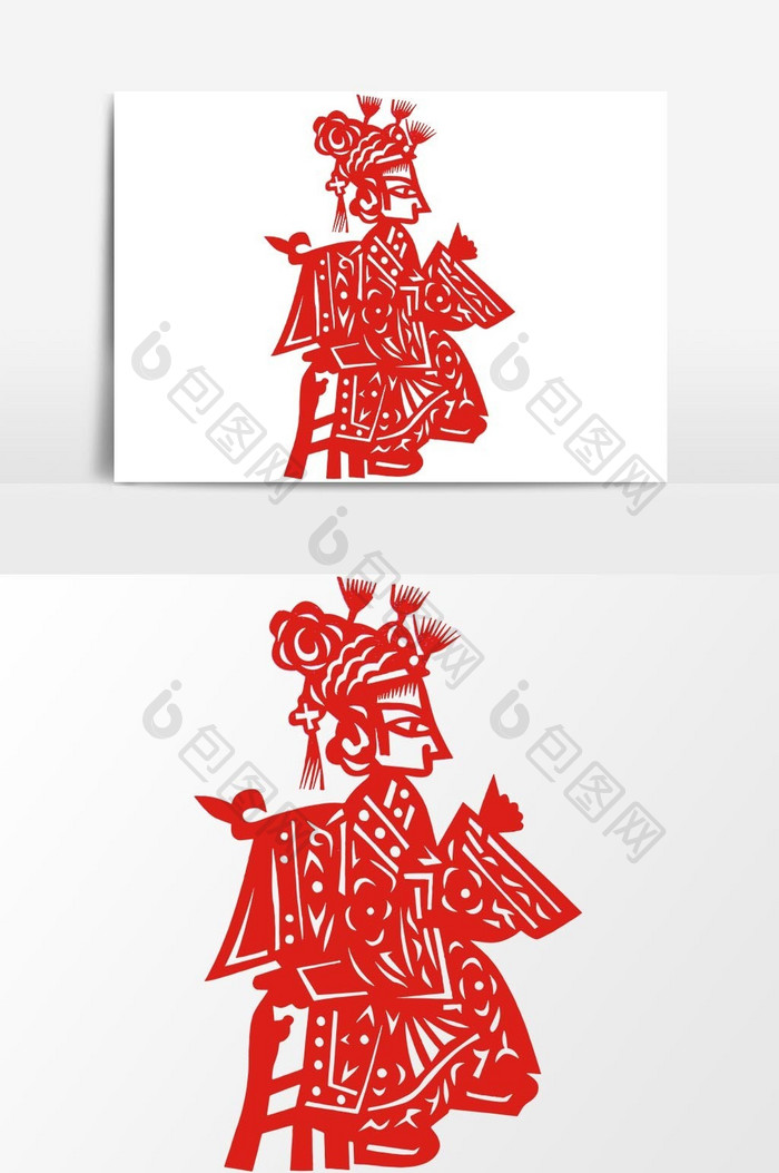 简洁中国传统红色剪纸窗花皮影戏矢量元素