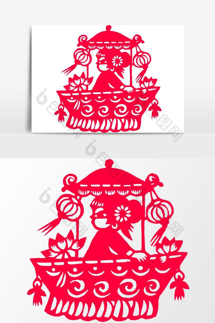 中国传统文化红剪纸国粹吉祥划矢量元素设计