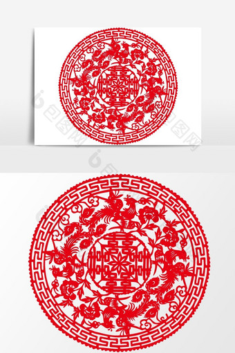 简洁中国传统红色剪纸窗花团花花矢量元素图片