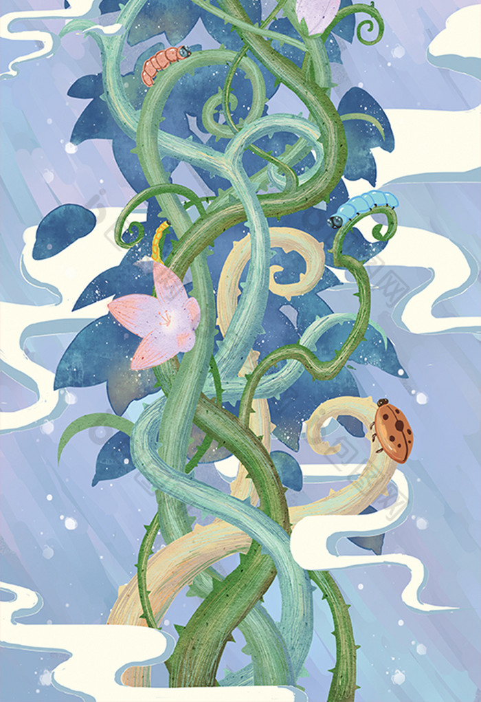 常青藤植物中国风插画图片