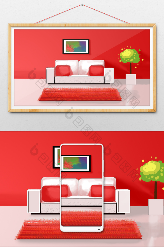 现代客厅插画图片-包图网