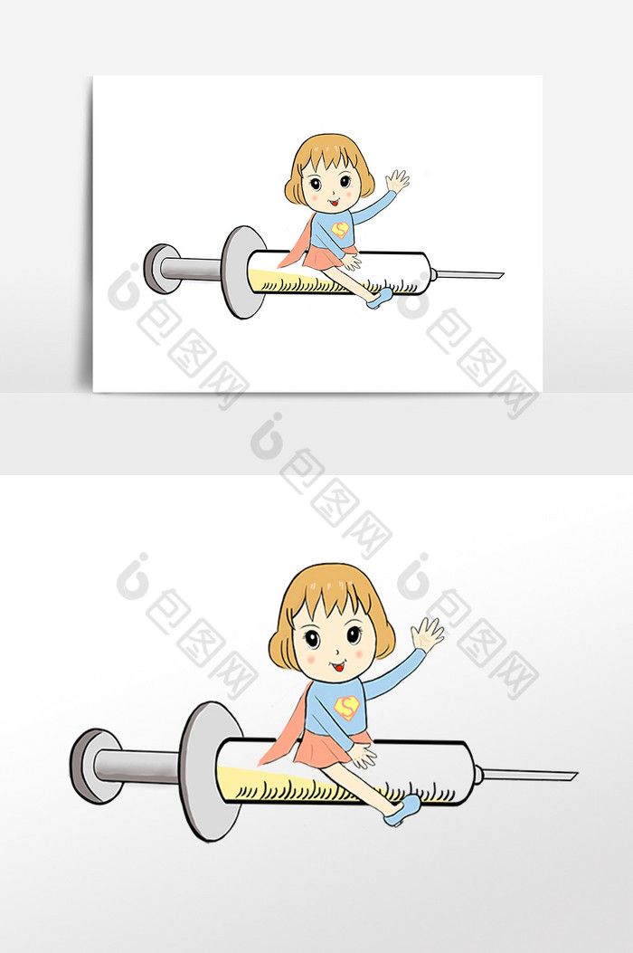 打针小人疫苗插画素材图片