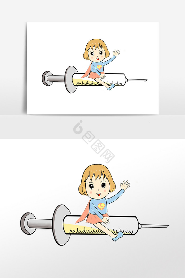 打针小人疫苗插画图片