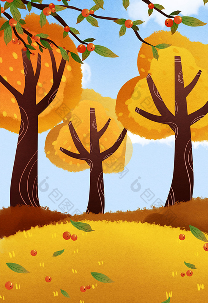 李子树下风景插画图片