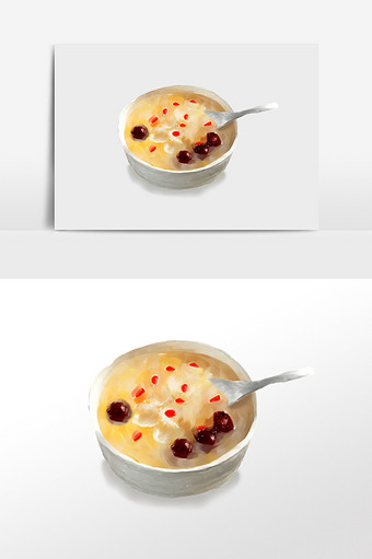 水彩手绘红枣枸杞粥素材图片