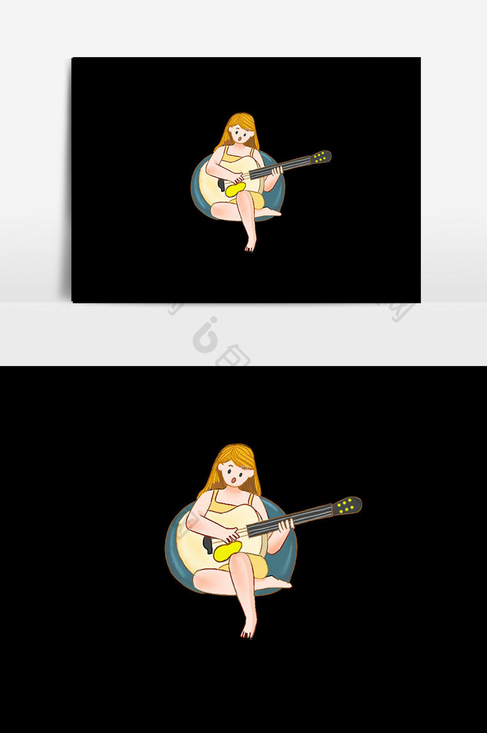 弹吉他文艺女孩卡通