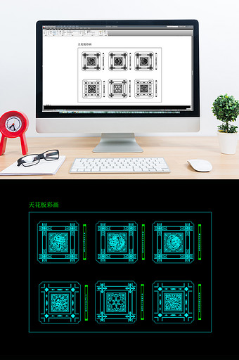 天花板彩画CAD图块图片