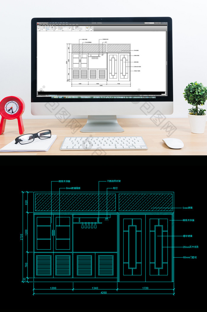 现代风格CAD酒柜施工图纸