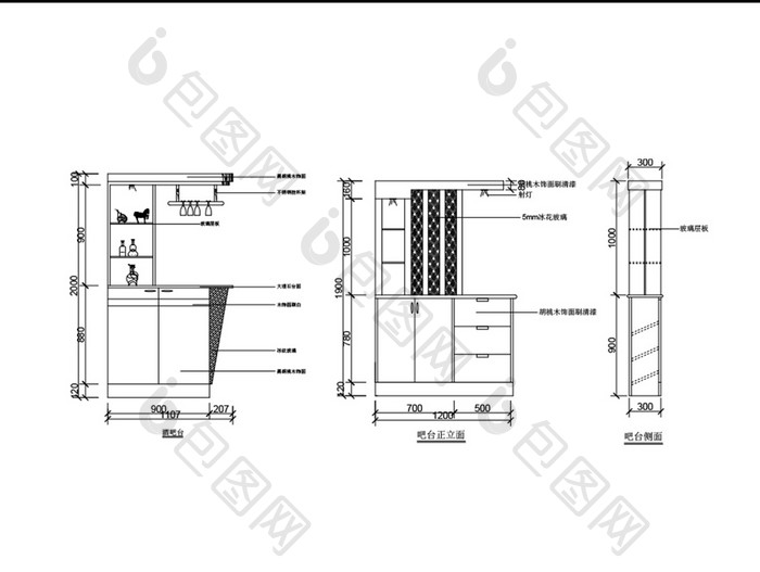 现代风格家庭玄关柜酒柜CAD图纸