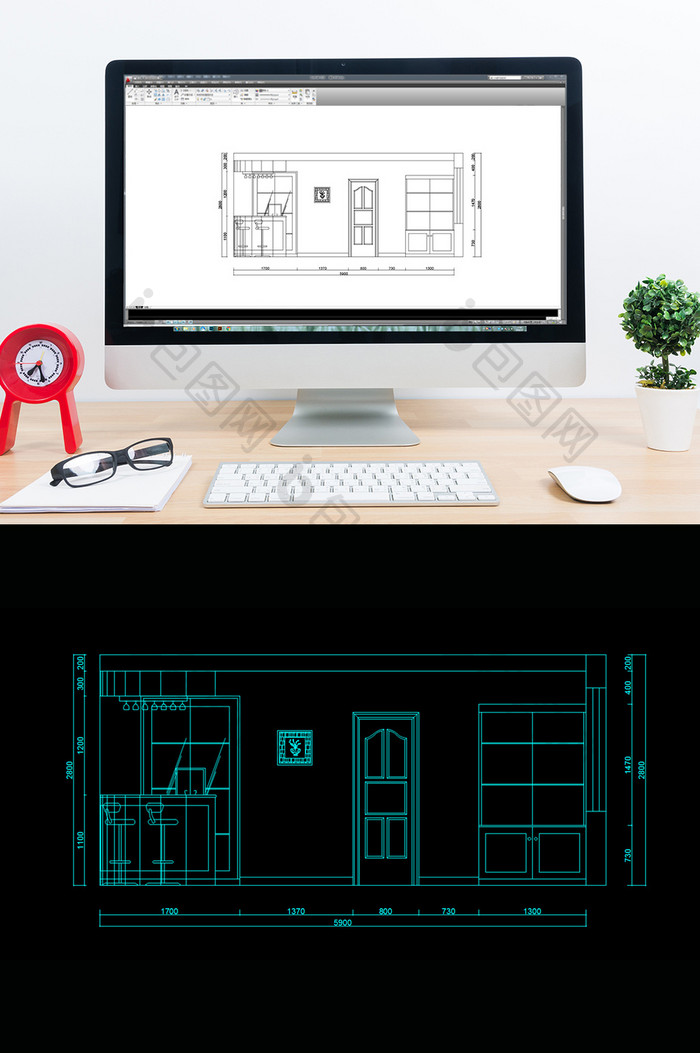 现代住宅吧台装修CAD立面图