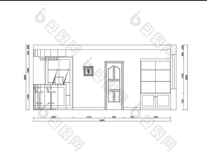 现代住宅吧台装修CAD立面图