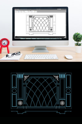 欧式风格雕花电视背景墙CAD图纸