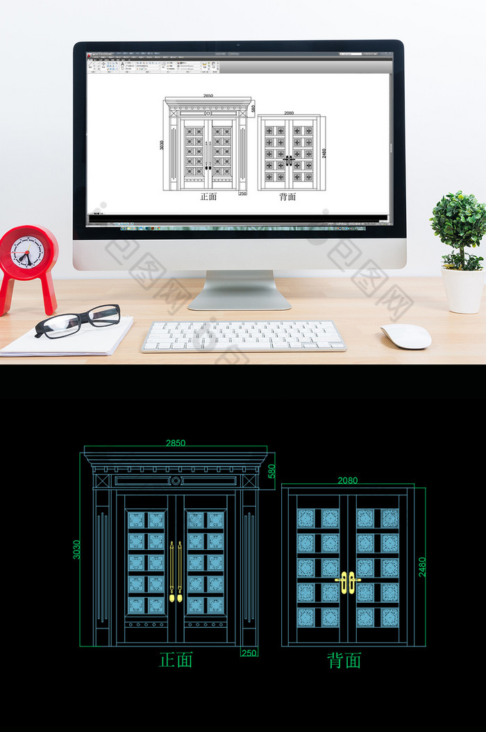 工装欧式大门正反面CAD图纸图片图片