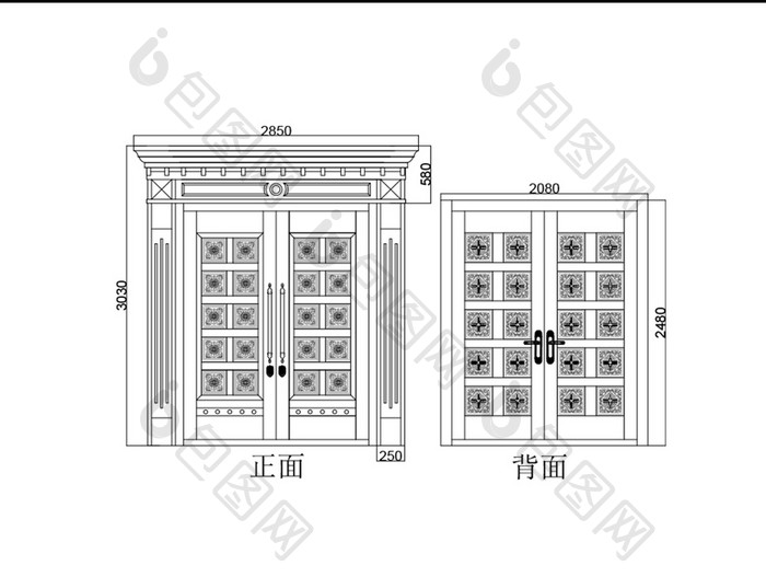 工装欧式大门正反面CAD图纸