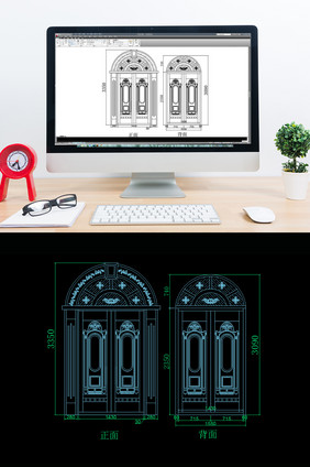 欧式大门正反面CAD图样