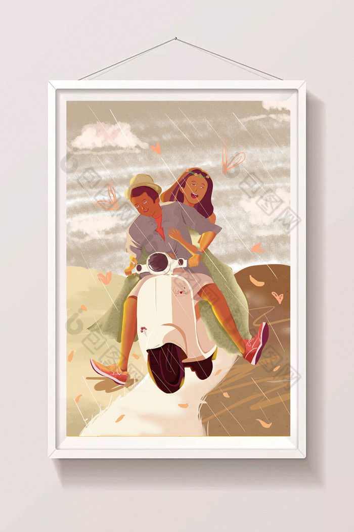 气息骑摩托车情侣插画图片图片