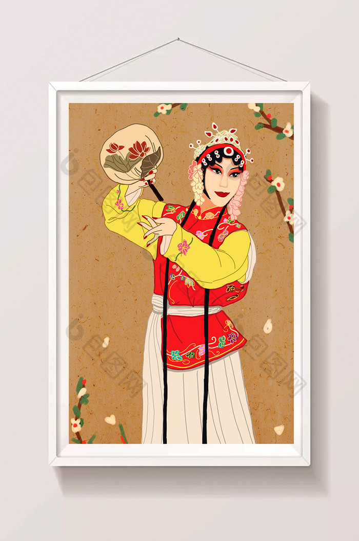 传统文化中国风戏曲人物扇舞插画