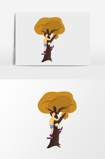 爬树的男孩插画图片