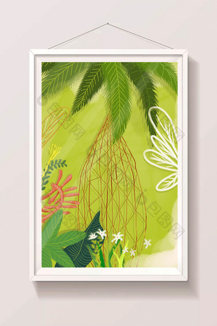 树下秋千俯视图插画图片