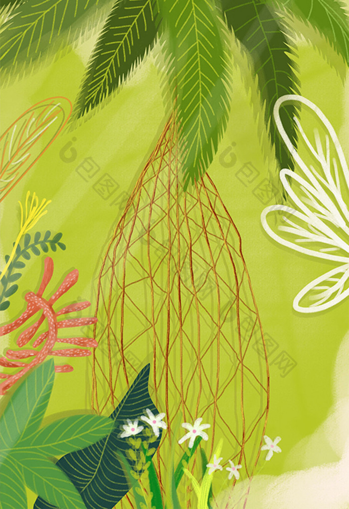 树下秋千俯视图插画图片