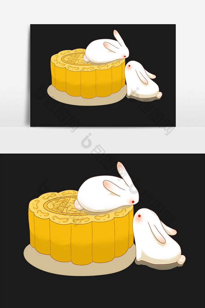 中秋月饼兔子插画元素