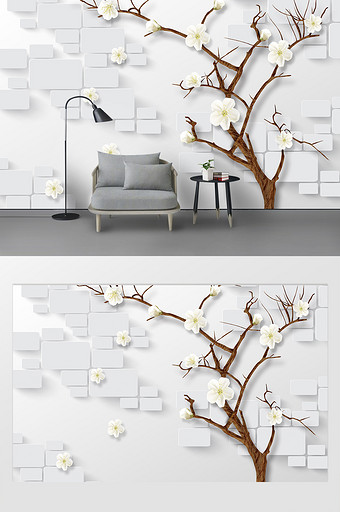 现代立体简约浮雕花朵树枝背景墙图片