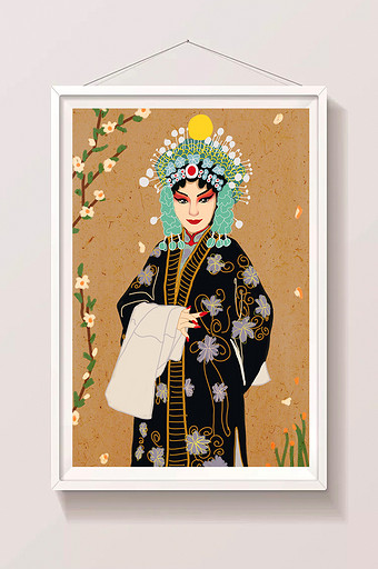 传统文化中国风戏曲人物黑挂插画图片