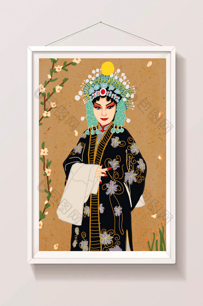 传统文化中国风戏曲人物黑挂插画