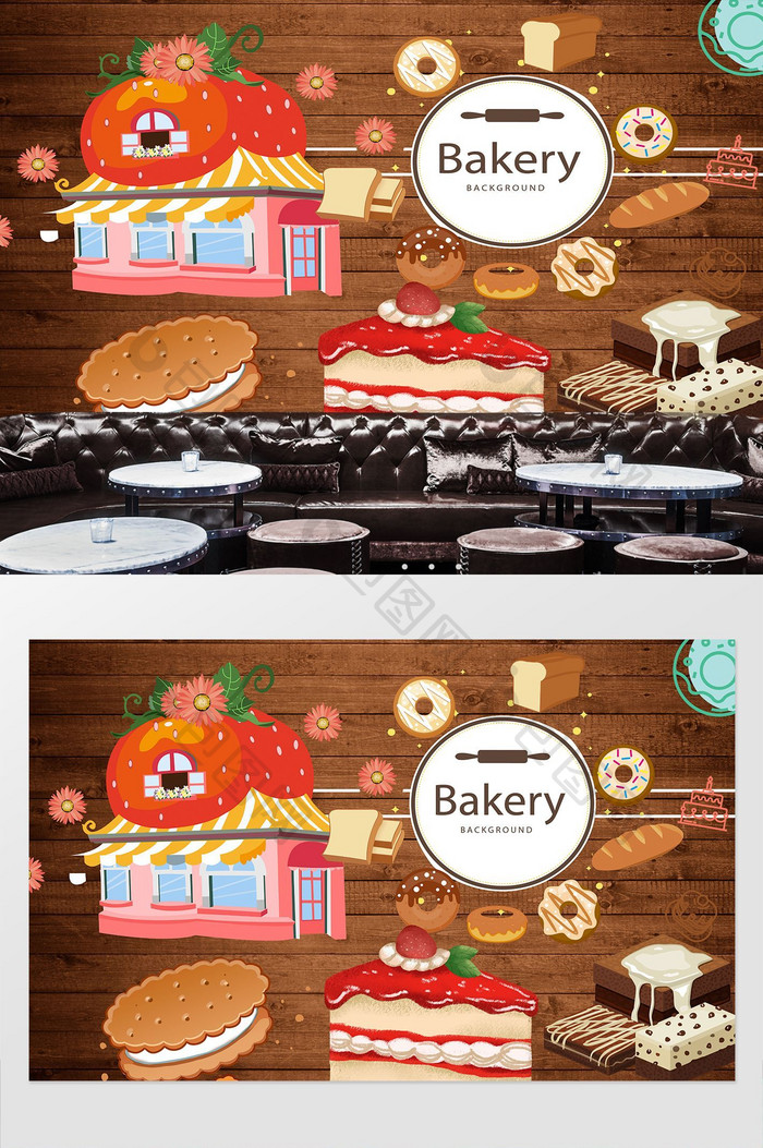 创意甜品店蛋糕店工装背景墙