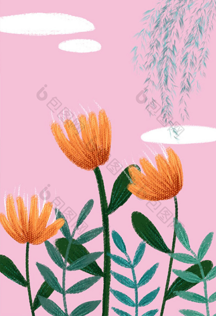 粉色唯美花朵背景插画