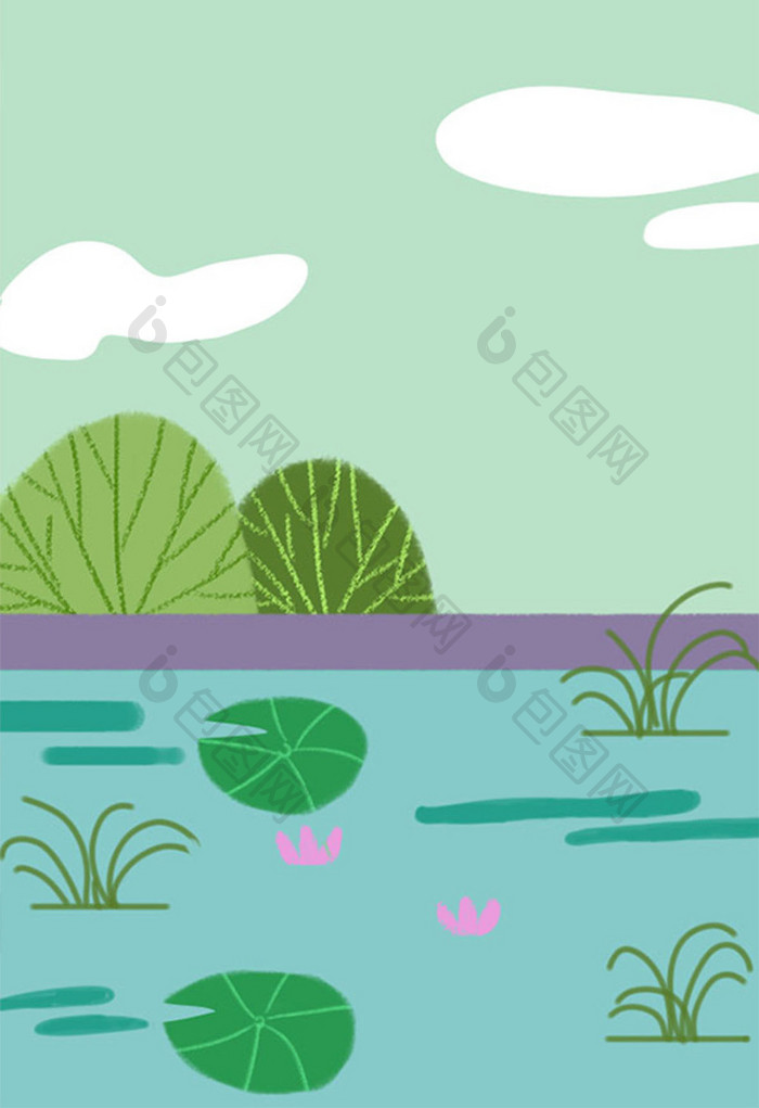 扁平池塘背景插画