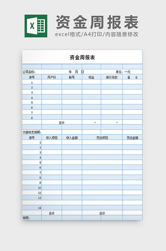 单位资金周报表excel模板图片