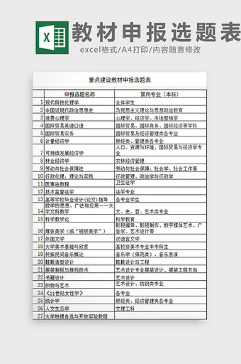 教材申报选题表excel模板图片